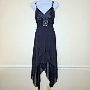 VTG Y2K Teeze Me Sheer Babydoll Dress Sz 12/13 Black Asymmetric Whimsigoth Fairy